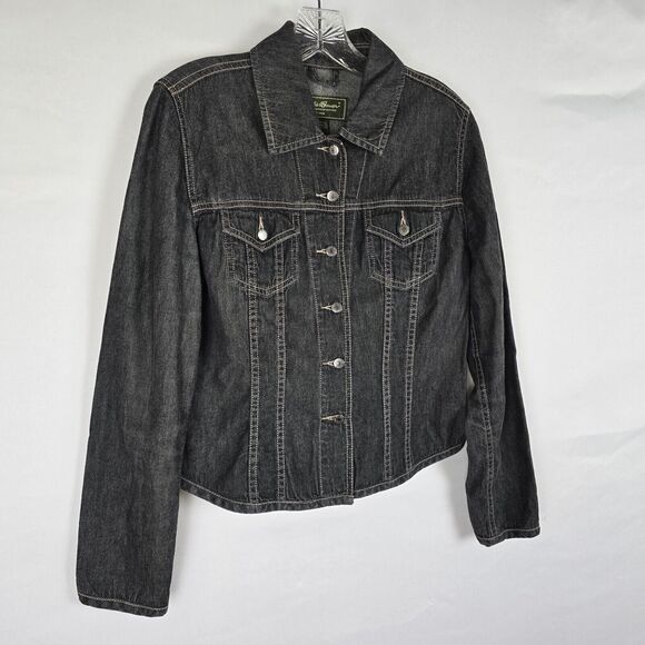 Eddie Bauer Jean Jacket Women's Small Shirt Military Style Charcoal Wash Gray - Picture 11 of 11